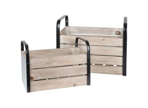 4251699800839 - Buri - Holzkisten-Set mit Metallgriffen 2-teilig Aufbewahrungsbox Zeitschriftensammler