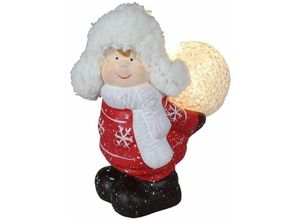 4251699809900 - Edco Eindhoven Bv - Keramik-Kinderfigur stehend mit LED-Schneeball Dekofigur Weihnachtsdeko warmweiß