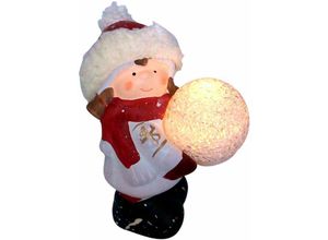 4251699823159 - Edco Eindhoven Bv - Keramik-Kinderfigur stehend mit LED-Schneeball Dekofigur Weihnachtsdeko warmweiß