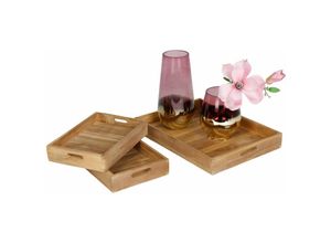 4251699823890 - Buri - Tablett-Set aus Teakholz 3tlg Serviertablett Dekotablett Frühstückstablett Küche