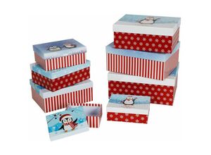 4251699826594 - Buri - Dekoboxen-Set Pinguine 8-teilig Geschenkbox Weihnachtsdeko Aufbewahrungsbox