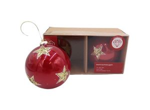 4251699827065 - Buri - Glas-Weihnachtsbaumkugeln 2er-Set Christbaumkugeln Weihnachtsschmuck Deko 9cm - rot   Stern