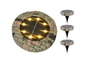 4251699828888 - Buri - 3x led Solarleuchte Steinoptik warmweiß Gartenleuchte Leuchtstein Gartendeko