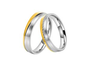 4251729812412 - Trauring Schmuck Geschenk Edelstahl Ehering Partnerring LIEBE Fingerringe Gr 52 mit Zirkonia Edelstahl 4 mm goldfarben (edelstahlfarben gelbgoldfarben kristallweiß) wahlweise mit oder ohne Zirkonia