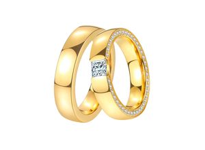 4251729870108 - Trauring Schmuck Geschenk Edelstahl Ehering Partnerring LIEBE Fingerringe Gr 52 mit Zirkonia Edelstahl 5 mm gelb (gelbgoldfarben kristallweiß) Trauringe wahlweise mit oder ohne Zirkonia