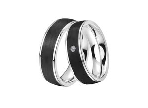 4251729870306 - Trauring Schmuck Geschenk Edelstahl Ehering Partnerring LIEBE Fingerringe Gr 52 mit Zirkonia Edelstahl-Carbon 6 mm schwarz (edelstahlfarben schwarz kristallweiß) Trauringe wahlweise mit oder ohne Zirkonia