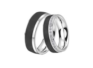 4251729870474 - Trauring Schmuck Geschenk Edelstahl Ehering Partnerring LIEBE Fingerringe Gr 50 mit Zirkonia Edelstahl-Carbon 65 mm schwarz (edelstahlfarben schwarz kristallweiß) Trauringe wahlweise mit oder ohne Zirkonia