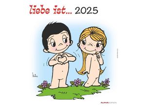 4251732340575 - Edition - liebe ist2025 Wandkalender 30x34cm Bildkalender mit schönen Sprüchen und Illustrationen mit Mondphasen