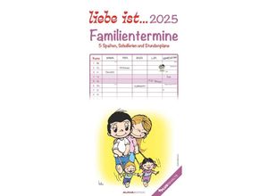 4251732340582 - Alpha Edition - liebe ist 2025 Familienplaner 22x45cm Kalender mit 5 Spalten für Termine viel Platz für Notizmöglichkeiten Mondphasen Feriente