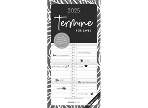 4251732341268 - Alpha Edition - Termine für 2 Black & White 2025 Familienplaner 22x45cm Kalender mit 2 Spalten für Termine Stickerbogen 100-jährigem Kalender Fer