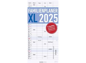 4251732341299 - Familienplaner XL 2025 mit 5 Spalten - Familien-Timer 22x45 cm - Offset-Papier - mit Ferienterminen - Wand-Planer - Familienkalender - Alpha Edition