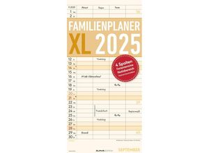 4251732341305 - Familienplaner XL 2025 mit 4 Spalten - Familien-Timer 22x45 cm - Offset-Papier - mit Ferienterminen - Wand-Planer - Familienkalender - Alpha Edition