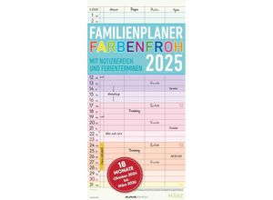 4251732341336 - Familienplaner Farbenfroh mit 4 Spalten für 18 Monate 2025 - Familien-Timer 22x45 cm - Offset-Papier - mit Ferienterminen - Wand-Planer - Editio