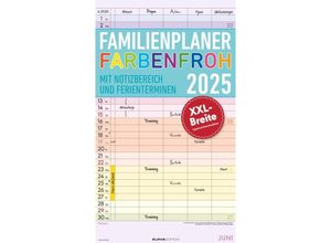 4251732341350 - Edition - Familienplaner Farbenfroh 2025 Familientimer 26x45cm Familienkalender mit 5 Spalten für Termine viel Platz für Notizmöglichkeiten