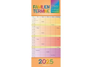 4251732341367 - Alpha Edition - Regenbogen 2025 Familienplaner 195x45cm Familienkalender mit 5 Spalten für Termine viel Platz für Notizmöglichkeiten Mondphasen