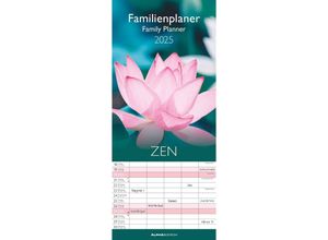 4251732341411 - Alpha Edition - Familienplaner Zen 2025 Familienkalender 195x45cm Kalender mit 5 Spalten viel Platz für Eintragungen Mondphasen und Ferientermine