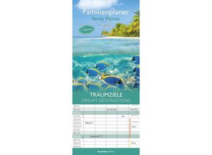 4251732341428 - Alpha Edition - Traumziele 2025 Familienplaner 195x45cm Familienkalender mit 5 Spalten für Termine Mondphasen Kalenderwochen Ferientermine DE AT