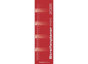 4251732341749 - Edition - Streifenplaner Mini Rot 2025 Streifenkalender 95x33cm Küchenkalender mit einer großen Spalte für Termine viel Platz für Notizmögli