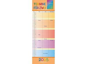 4251732341794 - Edition - Regenbogen 2025 Familienplaner für 2 15x42cm Familienkalender mit 3 Spalten für Termine und Notizmöglichkeiten Mondphasen und Feri