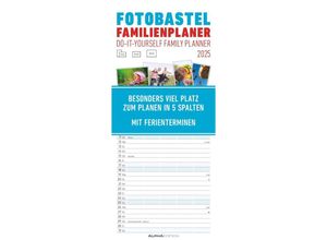 4251732341800 - Foto-Bastel-Familienplaner 2025 - Bastelkalender zum Aufhängen - 195x45 cm - datiert - mit 5 Spalten - Fotokalender - Familienkalender - Wandkalender