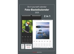 4251732341824 - Alpha Edition - Foto-Bastelkalender 2025 schwarz und weiß 21x297cm Do it yourself Kalender mit Seiten aus hochwertigem Bastelkarton 2 in 1 gestal