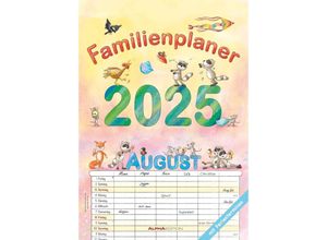 4251732342074 - Familienplaner Cartoon 2025 - Familienkalender A3 (297x42 cm) - mit 6 Spalten Ferienterminen (DE AT CH) und viel Platz für Notizen - Wandkalender