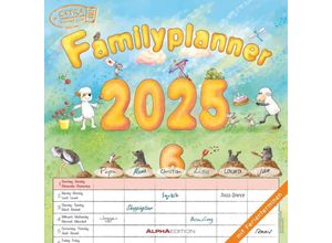 4251732343118 - Familienplaner Cartoon 2025 - Broschürenkalender 30x30 cm (30x60 geöffnet) - Kalender mit Platz für Notizen - 6 Spalten - Bildkalender - Wandkalender