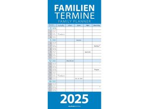 4251732343439 - Edition - Familienplaner Blau 2025 22x45cm Familienkalender mit 5 Spalten für Termine Stundenpläne Kalenderwochen Ferientermine DE AT CH i