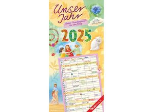 4251732343446 - Edition - Unser Jahr 2025 Familienplaner 15x42cm Kalender mit 5 Spalten für Termine Illustrationen von Frank Bayer Stundenpläne Ferientermi