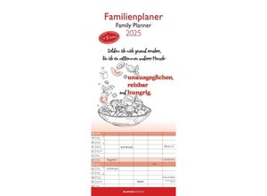 4251732343453 - Alpha Edition - Typo Art 2025 Familienplaner 195x45cm Familienkalender mit 5 Spalten für Termine Mondphasen Kalenderwochen Ferientermine DE AT C