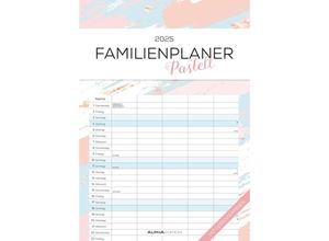 4251732343477 - Familienplaner Pastell 2025 - Familienkalender A3 (297x42 cm) - mit 5 Spalten Ferienterminen (DE AT CH) und viel Platz für Notizen - Wandkalender