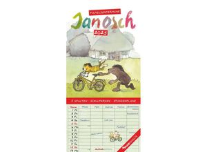 4251732343972 - Alpha Edition - Janosch 2025 Familienplaner 22x45cm Kalender mit 5 Spalten für Termine viel Platz für Notizmöglichkeiten Mondphasen Ferientermine