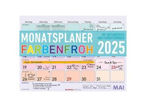 4251732344474 - Edition - Monatsterminkalender Farbenfroh 2025 297x21cm Kalender mit Monatsübersicht Platz für Notizen und Termine Ferientermine DE AT CH u