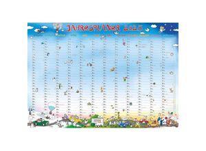 4251732344481 - Alpha Edition - Jahresplaner Happy XL 2025 Plakatkalender 100x70 cm Kalender mit Jahresübersicht liebevollen Illustrationen von Silke Leskien und d