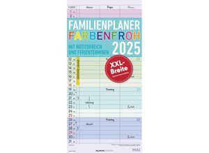 4251732344672 - Familienplaner Farbenfroh 2025 - Familien-Timer 22x45 cm - mit Ferienterminen - 3 Spalten - Wand-Planer - mit vielen Zusatzinformationen - Editi