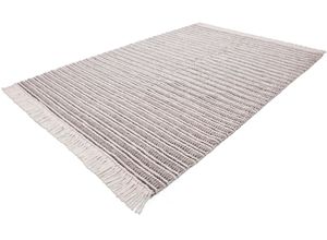 4251735626843 - Teppich CALO-DELUXE Bature 200 Teppiche Gr B L 80 cm x 150 cm 10 mm 1 St beige (natur grau) Fransenteppich Esszimmerteppiche Wolle mit Viskose und Fransen Wohnzimmer