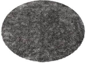 4251735643987 - Hochflor-Teppich BRUNO BANANI Alga Teppiche Gr Ø 160 cm 40 mm 1 St grau (grau weiß) Esszimmerteppiche Uni-Farben besonders weich und kuschelig