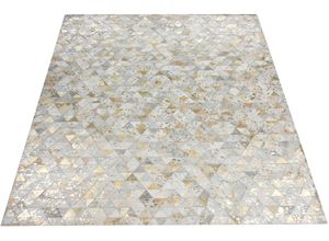 4251735648173 - Lederteppich Amir Teppiche Gr B L 120 cm x 170 cm 8 mm 1 St beige (goldfarben creme) Esszimmerteppiche Kurzflor-Teppich Dreieck-Muster grafisches Design Naturprodukt