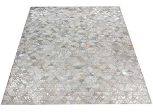 4251735648241 - Lederteppich Amir Teppiche Gr B L 80 cm x 150 cm 8 mm 1 St bunt (silberfarben grau) Esszimmerteppiche Kurzflor-Teppich Dreieck-Muster grafisches Design Naturprodukt