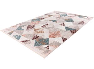 4251735651906 - Teppich CALO-DELUXE Miran 125 Teppiche Gr B L 160 cm x 230 cm 12 mm 1 St rosa (lachs grau) Fransenteppich Esszimmerteppiche Vintage Design mit Fransen Wohnzimmer