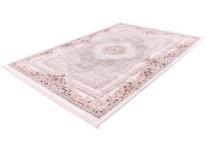 4251735652101 - Teppich CALO-DELUXE Miran 825 Teppiche Gr B L 160 cm x 230 cm 12 mm 1 St rosa (grau lachs) Fransenteppich Esszimmerteppiche Vintage Design mit Fransen Wohnzimmer