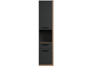 4251737618945 - Synnax Hochschrank Bad wandhängend 1 groß Tür 1 klein Tür 1 Schublade 1 Ablage grauEiche dekor