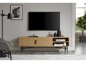 4251744812770 - Lowboard SALESFEVER Sideboards Gr B H T 160 cm x 50 cm x 40 cm mit 2 Türen und 2 offenen Fächern beige (natur schwarz) Kommode Eiche Echtholzfurnier Breite 160 cm