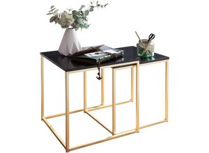 4251745760964 - Couchtisch Set TRONTO 2 Tische Gold-Look Metallgestell schwarze Glas MDF-Platte 40 35x42 39x40 35 cm