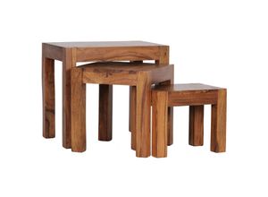 4251745763187 - Holz Satztisch Set NAKO 3-teilig Landhaus-Stil Massivholz platzsparend 45x50x36 cm 37x38x30 cm 30x25x25 cm