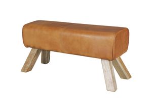 4251745765747 - Sportlicher Sitzhocker Braun Leder Mango-Holz 90x30x43 cm - Modern & Stabil