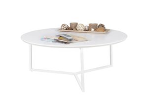 4251745765945 - Runder Couchtisch aus weißem MDF-Holz Metall-Beingestell Ø 80 cm Höhe 33 cm