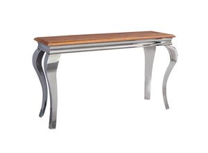 4251745767390 - Massivholz Konsolentisch 130 cm breit Sheesham Holz Silberbeine 25 cm Tischplattendicke Filzstreifen