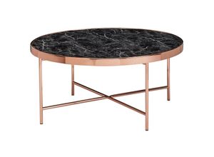 4251745767741 - Moderne runde Marmor-Optik Glasplatte Couchtisch mit Kupferdesign Metallgestell Ø825 cm x 40 cm