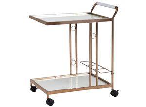 4251745767895 - Servierwagen in elegantem Goldton Retro-Stil mobil mit Rollen 67x80x45 cm Glasablagen